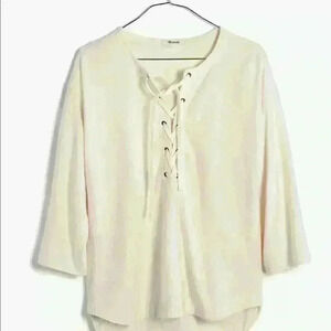 Madewell top crew neck lace front long sleeve